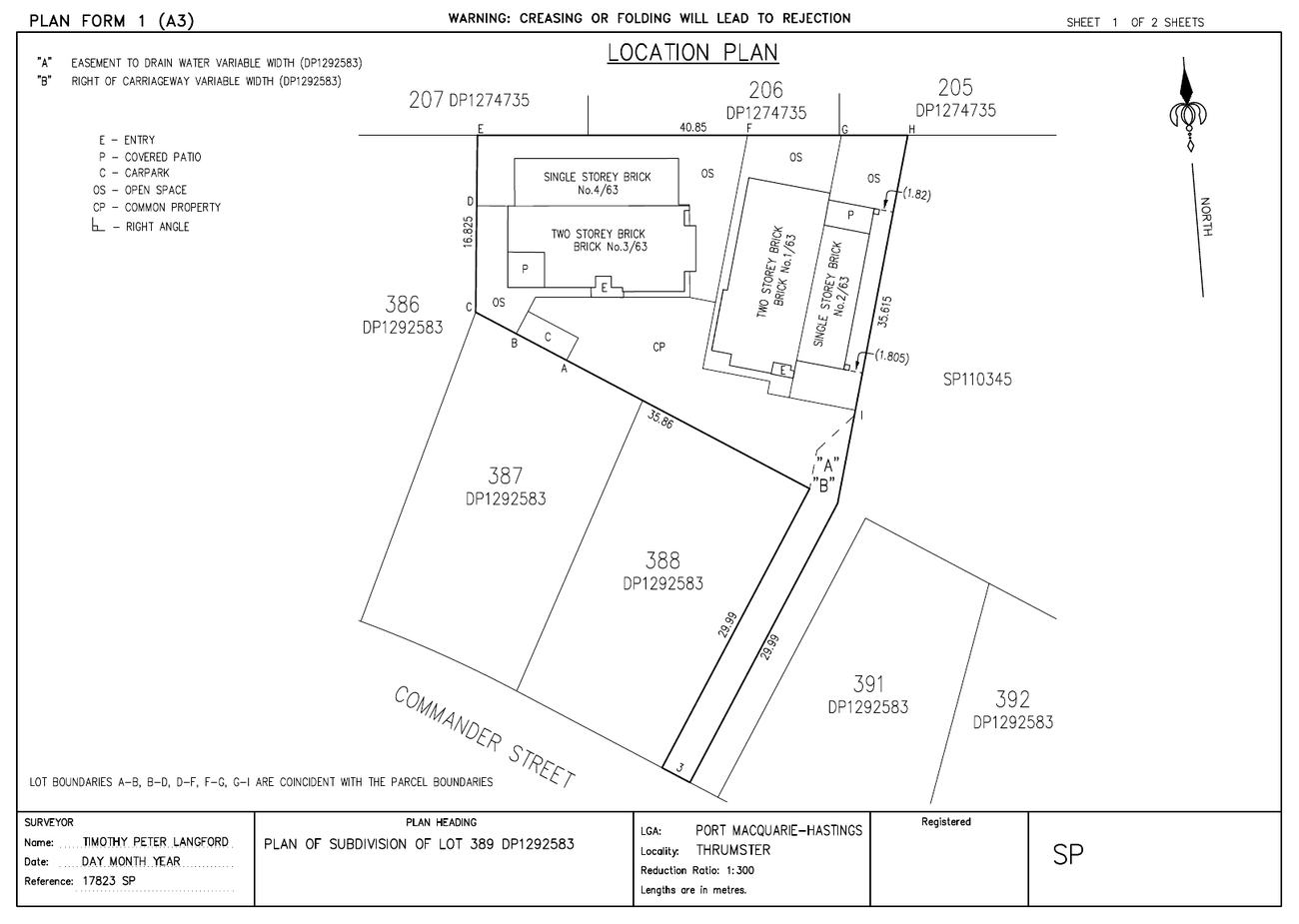 Draft strata plan SP17823 — one title becoming four