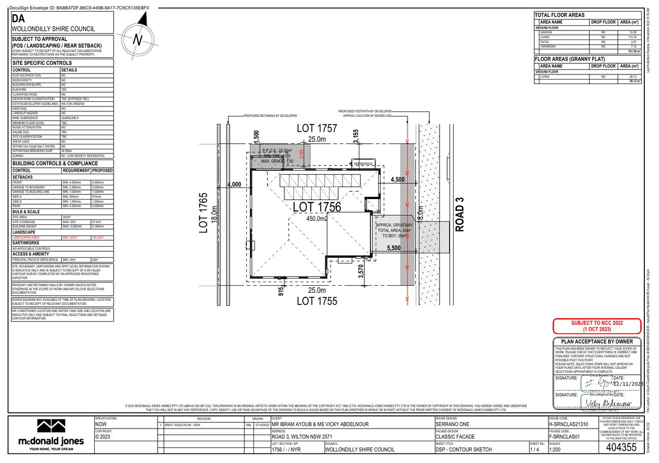 Siting — Lot 1756 (450 m²), from the draft sales plan